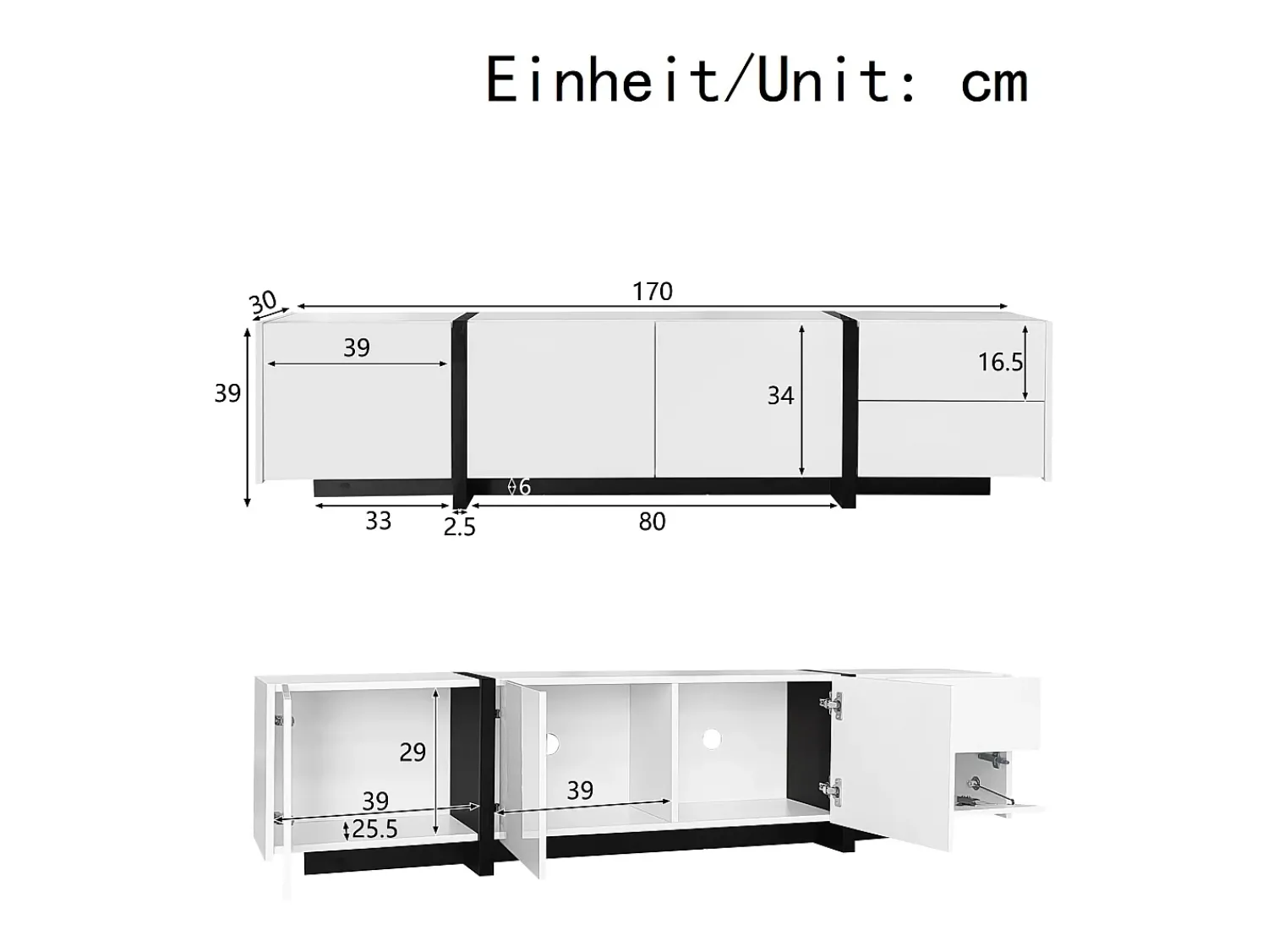 Móvel De Tv| Suporte para TV brilhante - Suporte para TV com 1 gaveta e 4 portas - com iluminação LED - para sala de estar Branco