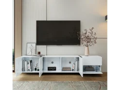 Móvel De Tv| Suporte para TV brilhante - Suporte para TV com 1 gaveta e 4 portas - com iluminação LED - para sala de estar Branco