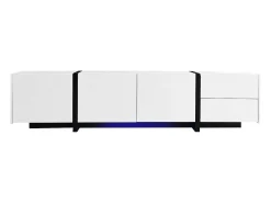 Móvel De Tv| Suporte para TV brilhante - Suporte para TV com 1 gaveta e 4 portas - com iluminação LED - para sala de estar Branco