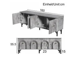 Móvel De Tv* Suporte para TV com 4 portas arqueadas - Suporte para TV moderno - Pernas pretas - para sala de estar e escritório Cinzento