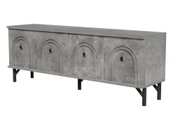 Móvel De Tv* Suporte para TV com 4 portas arqueadas - Suporte para TV moderno - Pernas pretas - para sala de estar e escritório Cinzento