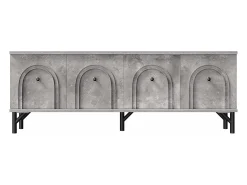 Móvel De Tv* Suporte para TV com 4 portas arqueadas - Suporte para TV moderno - Pernas pretas - para sala de estar e escritório Cinzento