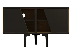 Móvel De Tv|Hauss Spole Suporte para TV com 4 compartimentos - Portas inclinadas - Cor: madeira e preto Natural claro