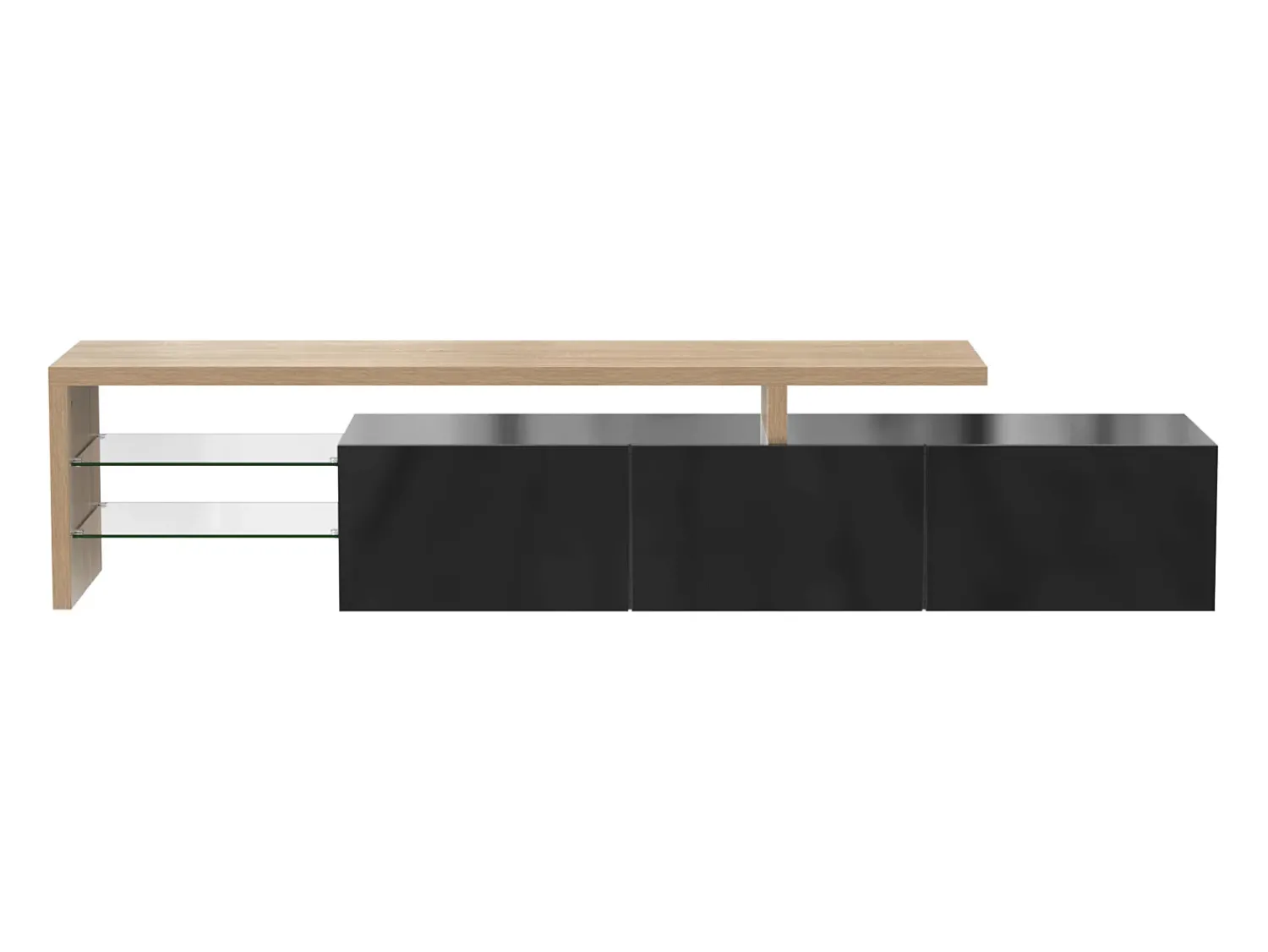 Móvel De Tv* Suporte para TV com 7 cores de LED, 3 portas e prateleiras de vidro, tamanho ideal para sala de estar, . Preto