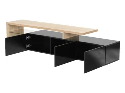 Móvel De Tv* Suporte para TV com 7 cores de LED, 3 portas e prateleiras de vidro, tamanho ideal para sala de estar, . Preto