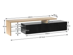 Móvel De Tv* Suporte para TV com 7 cores de LED, 3 portas e prateleiras de vidro, tamanho ideal para sala de estar, . Preto