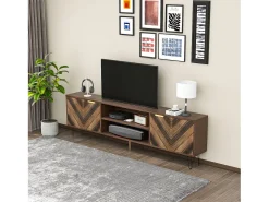 Móvel De Tv|Hauss Spole Suporte para TV com 2 portas - Pés em metal - Madeira escura Castanho
