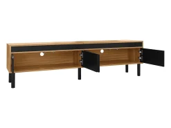 Móvel De Tv* Suporte para TV com 4 portas e pés de madeira maciça, ideal para sala de estar e quarto, 170x38x47cm, nas cores e natural. Preto