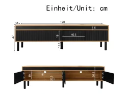 Móvel De Tv* Suporte para TV com 4 portas e pés de madeira maciça, ideal para sala de estar e quarto, 170x38x47cm, nas cores e natural. Preto