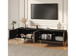 Clearance Hauss Spole Suporte para TV com 4 portas texturadas - Design bicolor em preto e madeira Natural claro