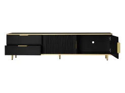Móvel De Tv*Hauss Spole Suporte para TV com 2 portas e 2 gavetas - puxadores e pés dourados - Preto