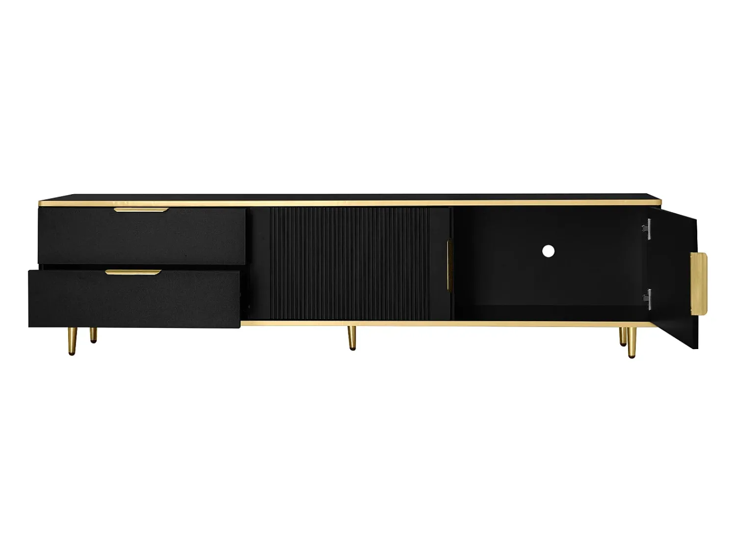 Móvel De Tv*Hauss Spole Suporte para TV com 2 portas e 2 gavetas - puxadores e pés dourados - Preto