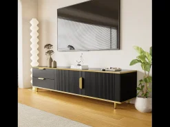 Móvel De Tv*Hauss Spole Suporte para TV com 2 portas e 2 gavetas - puxadores e pés dourados - Preto