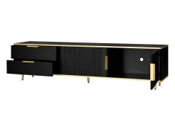 Móvel De Tv*Hauss Spole Suporte para TV com 2 portas e 2 gavetas - puxadores e pés dourados - Preto
