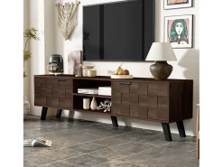 Móvel De Tv|Hauss Spole Suporte para TV com 2 portas e 2 compartimentos abertos - Acabamento em madeira escura 160,5 x 35,5 x 45 cm Natural escuro