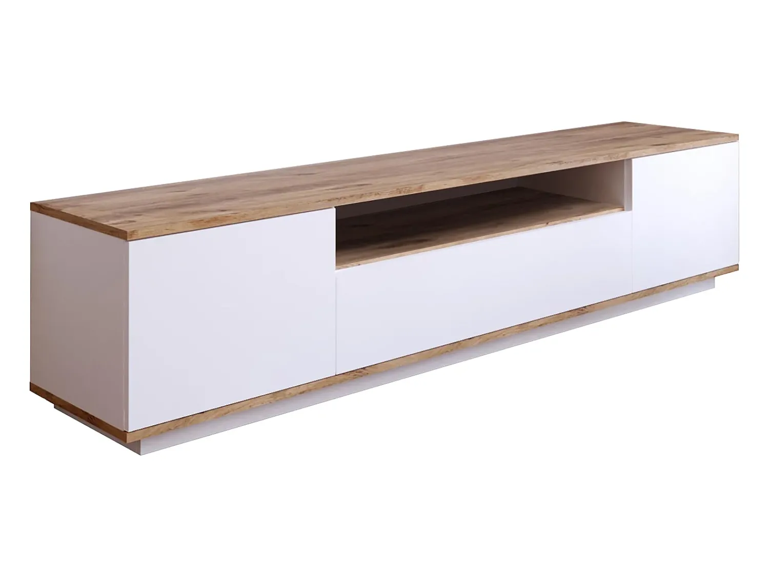 New Vente-unique Suporte para TV com 3 portas e 1 nicho - Branco e natural - LOTULA Natural claro / Branco