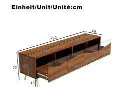 Móvel De Tv*Hauss Spole Suporte para TV com 4 portas de vidro, luzes LED, pés em metal e acabamento em madeira. Natural claro