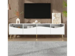 Móvel De Tv|Hauss Spole Suporte para TV com 4 portas em vidro, luzes LED, pés em metal, cor branca. Branco