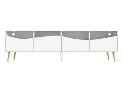 Móvel De Tv|Hauss Spole Suporte para TV com 4 portas em vidro, luzes LED, pés em metal, cor branca. Branco