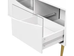 Móvel De Tv|Hauss Spole Suporte para TV com 4 portas em vidro, luzes LED, pés em metal, cor branca. Branco