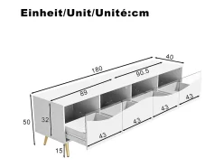Móvel De Tv|Hauss Spole Suporte para TV com 4 portas em vidro, luzes LED, pés em metal, cor branca. Branco