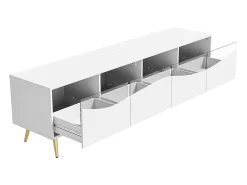 Móvel De Tv|Hauss Spole Suporte para TV com 4 portas em vidro, luzes LED, pés em metal, cor branca. Branco