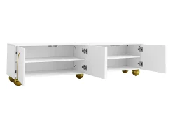 Online Hauss Spole Suporte para TV com 4 portas texturadas - pés redondos dourados - madeira PB Branco