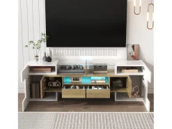 Suporte para TV com alto brilho - Suporte para TV para sala de estar com iluminação LED - 6 portas e 2 gavetas - e madeira^ Móvel De Tv