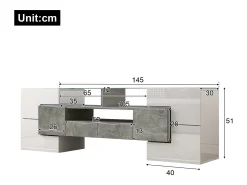 New Suporte para TV com alto brilho - Suporte para TV para sala de estar com iluminação LED - 6 portas e 2 gavetas - e cinzento Branco