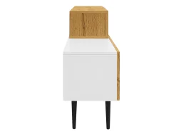Discount Suporte para TV com altura ajustável, acabamento em madeira e pés de metal preto para sala de estar, Madeira + Branco Natural claro