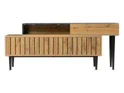 Móvel De Tv* Suporte para TV com comprimento ajustável de 130 a 200 cm, acabamento em mármore PVC, design em camadas, madeira. Castanho