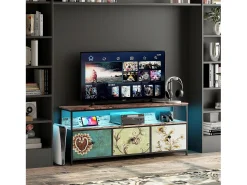 Móvel De Tv| Suporte para TV com faixa de luz LED, altura ajustável, 137*30*57cm, marrom escuro - estilo boêmio Multicor