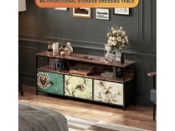 Móvel De Tv| Suporte para TV com iluminação LED, com 3 gavetas - compartimentos abertos - para sala de estar, colorido, 137 x 29,8 x 57 cm Multicor