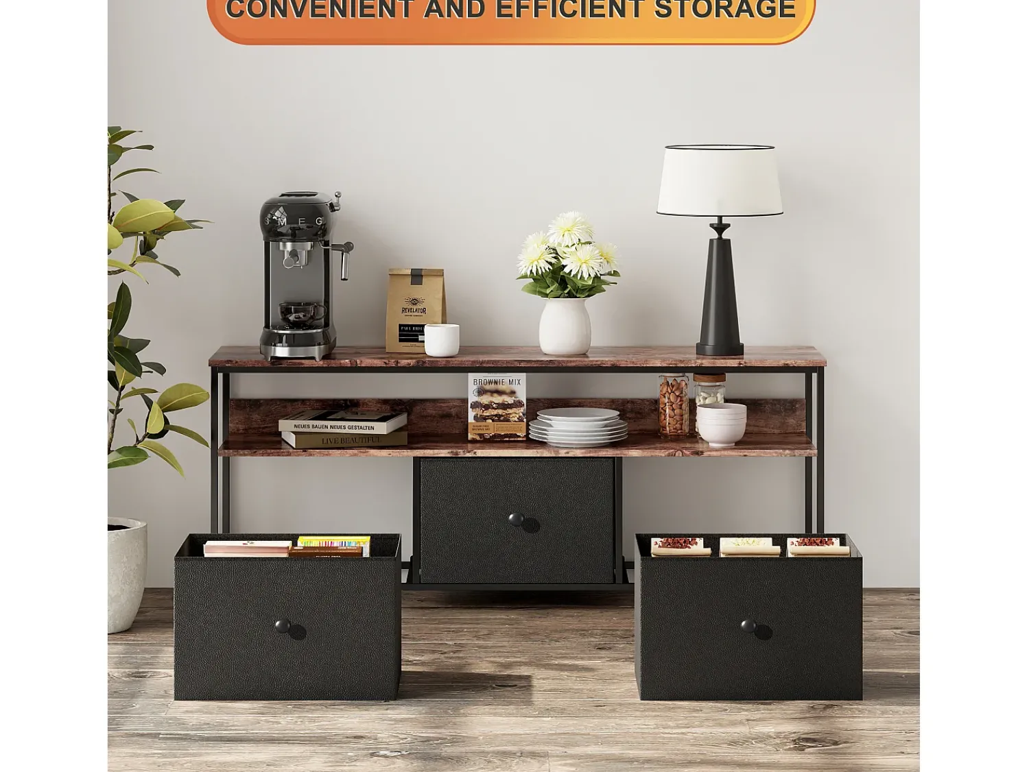 Móvel De Tv| Suporte para TV com iluminação LED, com 3 gavetas - compartimentos abertos - para sala de estar - , 137 x 29,8 x 57 cm Preto
