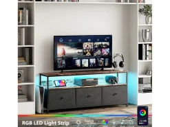 Móvel De Tv* Suporte para TV com iluminação LED, com 3 gavetas - compartimentos abertos - para sala de estar - , 108 x 29,8 x 57 cm Preto