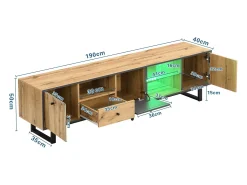 Móvel De Tv|Hauss Spole Suporte para TV com iluminação LED, 3 portas e gaveta - Pés em metal - Tons claros em tons de natural e cinza Natural claro