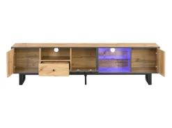Móvel De Tv|Hauss Spole Suporte para TV com iluminação LED, 3 portas e gaveta - Pés em metal - Tons claros em tons de natural e cinza Natural claro