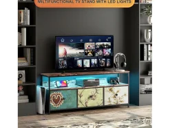 Móvel De Tv* Suporte para TV com iluminação LED, com 3 gavetas - compartimentos abertos - para sala de estar, colorido, 108 x 29,8 x 57 cm Multicor