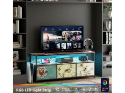 Móvel De Tv* Suporte para TV com iluminação LED, com 3 gavetas - compartimentos abertos - para sala de estar, colorido, 108 x 29,8 x 57 cm Multicor
