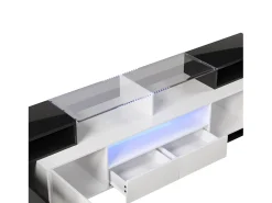 Móvel De Tv| Suporte para TV de 200 cm - Suporte para TV baixo e elegante - Acabamento brilhante com iluminação LED - Superfície de vidro estilosa - Preto