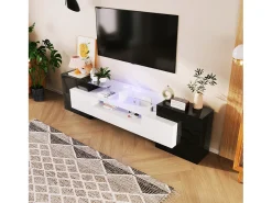 Suporte para TV de 200 cm, acabamento brilhante com iluminação LED, móvel para sala de estar, elegante superfície de vidro, .^ Móvel De Tv