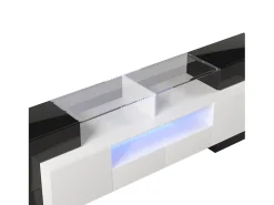 Móvel De Tv* Suporte para TV de 200 cm com iluminação LED, móvel para sala de estar, design moderno, elegante superfície de vidro, . Preto