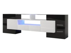 Móvel De Tv* Suporte para TV de 200 cm com iluminação LED, móvel para sala de estar, design moderno, elegante superfície de vidro, . Preto