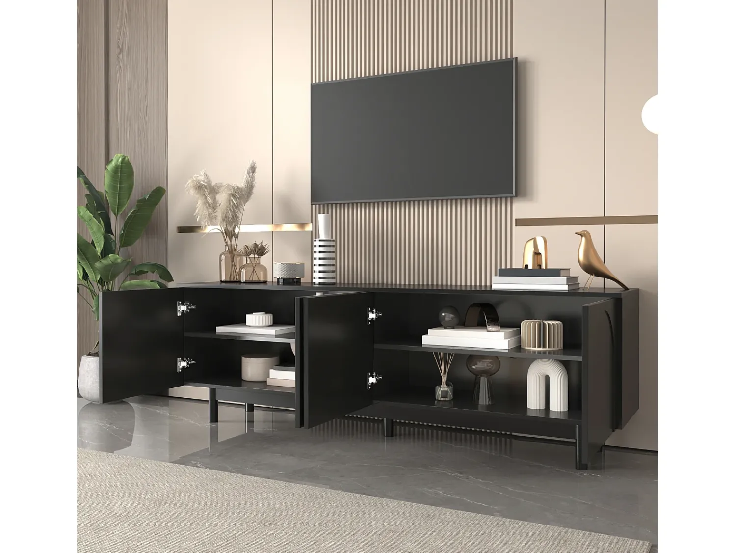 Suporte para TV de 175 cm, móvel para televisão com 4 portas sem puxadores e prateleiras ajustáveis, .^ Móvel De Tv
