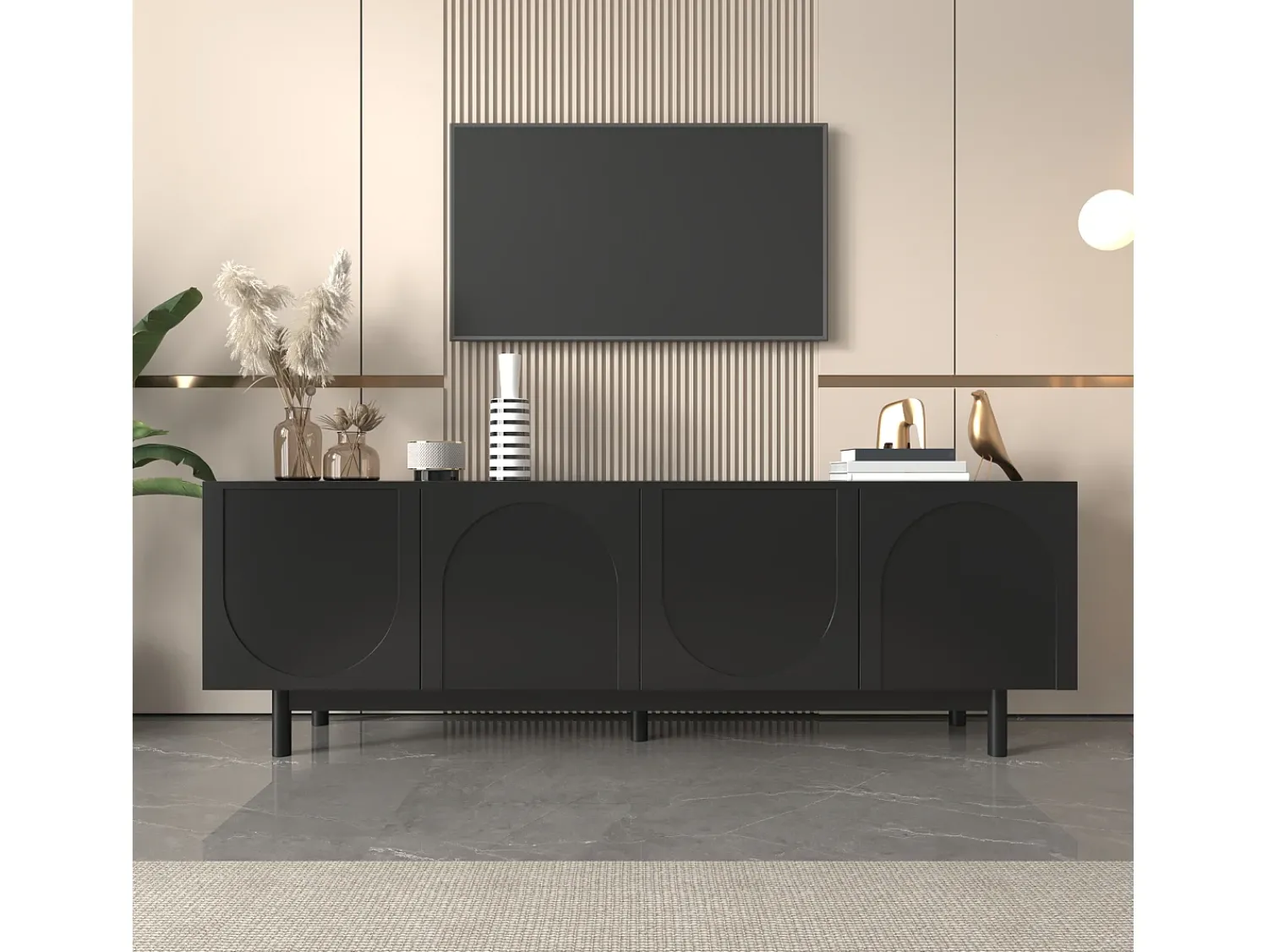 Suporte para TV de 175 cm, móvel para televisão com 4 portas sem puxadores e prateleiras ajustáveis, .^ Móvel De Tv
