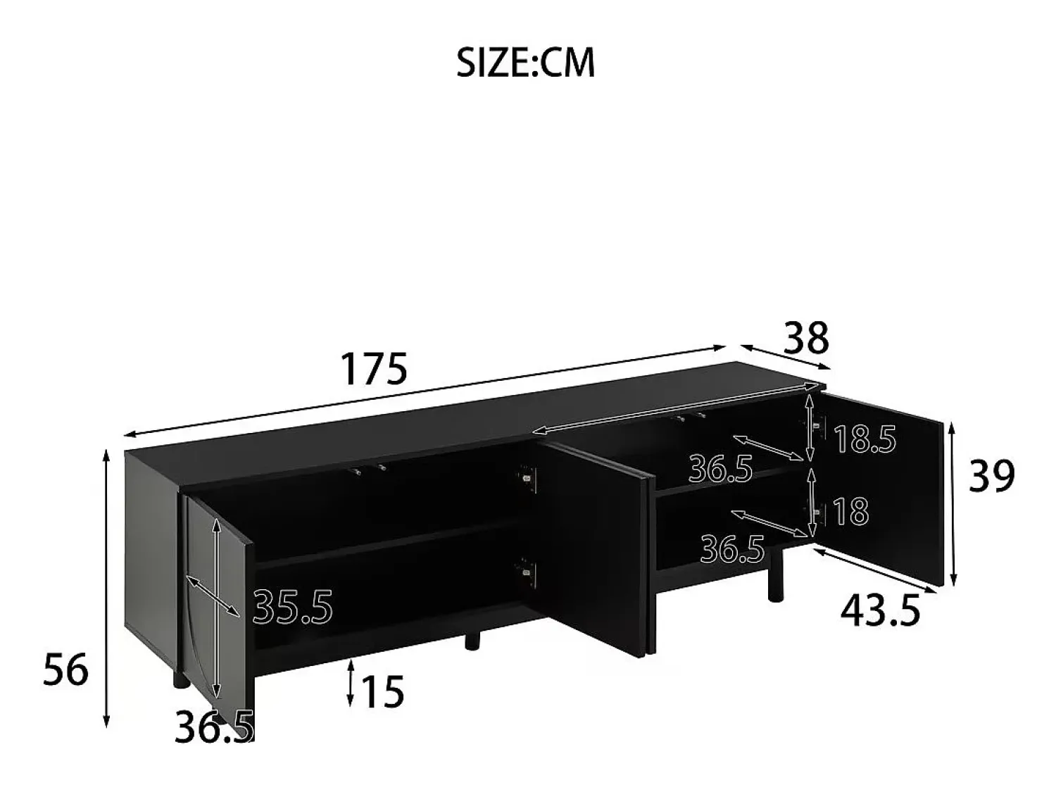 Suporte para TV de 175 cm, móvel para televisão com 4 portas sem puxadores e prateleiras ajustáveis, .^ Móvel De Tv