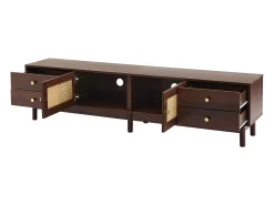 Móvel De Tv* Suporte para TV de 180 cm, móvel para TV em rattan e madeira, com 4 gavetas e 2 portas, estilo retrô, marrom. Natural escuro