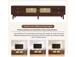 Móvel De Tv* Suporte para TV de 180 cm, móvel para TV em rattan e madeira, com 4 gavetas e 2 portas, estilo retrô, marrom. Natural escuro