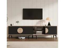 Discount Hauss Spole Suporte para TV de 80 polegadas com 3 portas - Cor e madeira Preto
