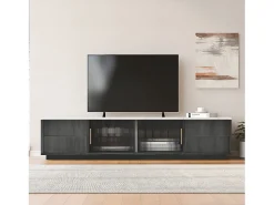 Móvel De Tv|Merax Suporte para TV de 160 x 40 x 38,5 cm para TVs de 70 polegadas - tampo cinza com efeito mármore - 4 gavetas e 2 portas de vidro deslizantes - cinza Cinzento